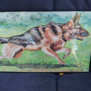 Watercolor and sketch of German Shepard